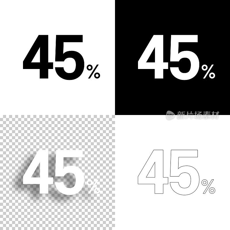 45% - 45%。图标设计。空白，白色和黑色背景-线图标